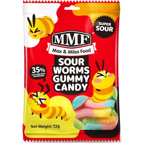 MMF Sour Worms Gummy Candy 72g - (Pack of 24)