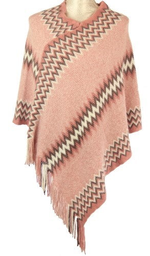 Callie Aztec Zigzag Poncho PINK