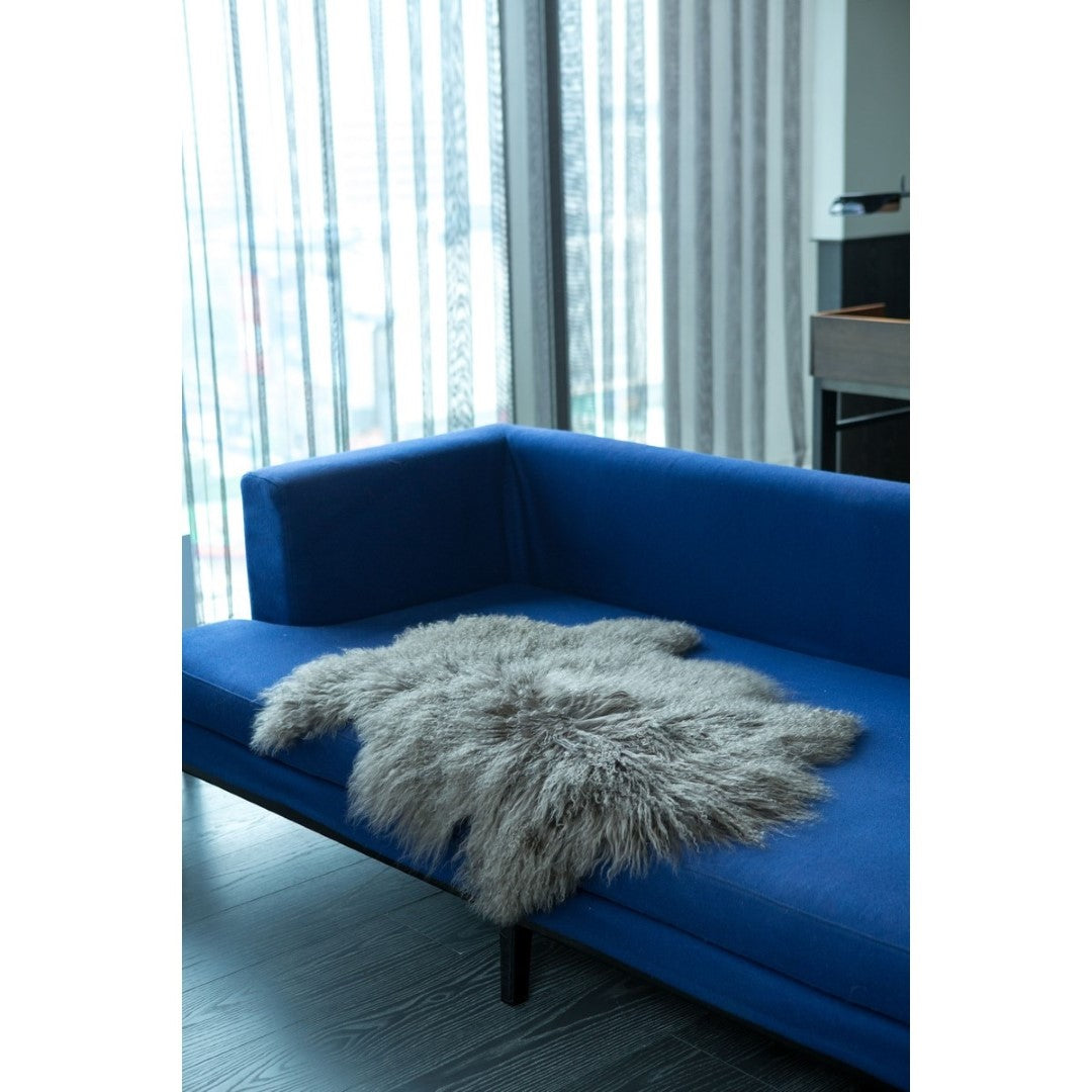 Tibetan Long Wool Single Sheepskin - Grey (60 X 90cm)