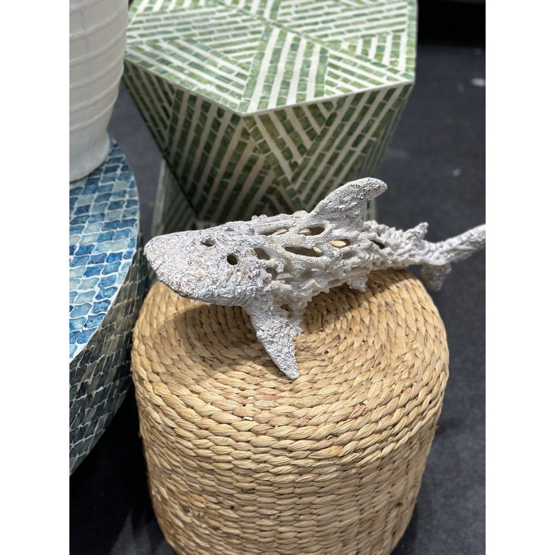 Ornament - White Coral Look Shark (49.5 X 19.5 X 18.5cm)