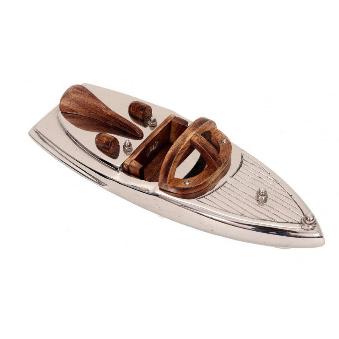 Ornament - Aluminium / Wood Boat (30.5 X 11.5 X 8.5cm)