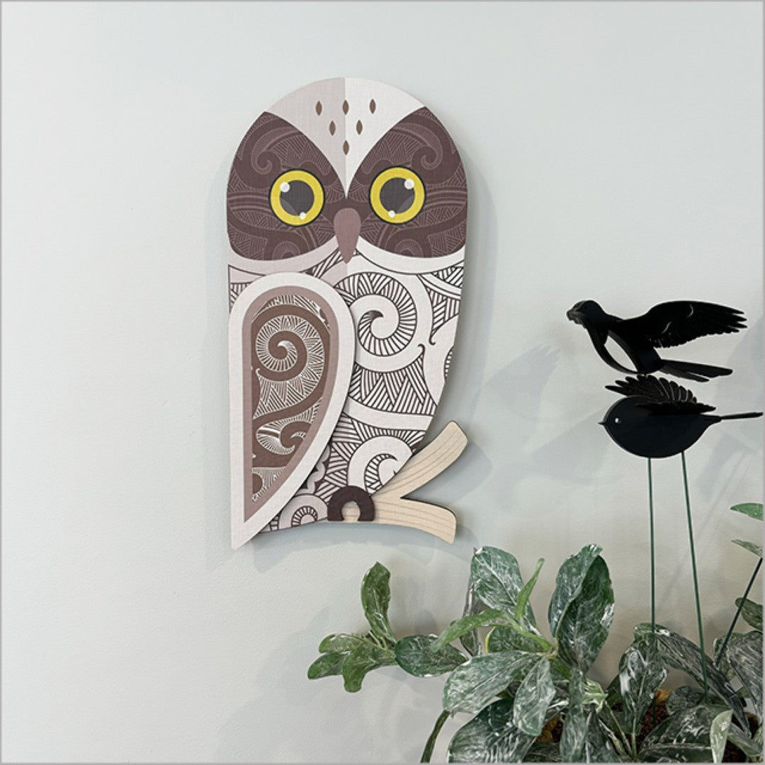 Wall Art - Printed Ruru 4 (Right Brown) Birds + Bees + Butterflies
