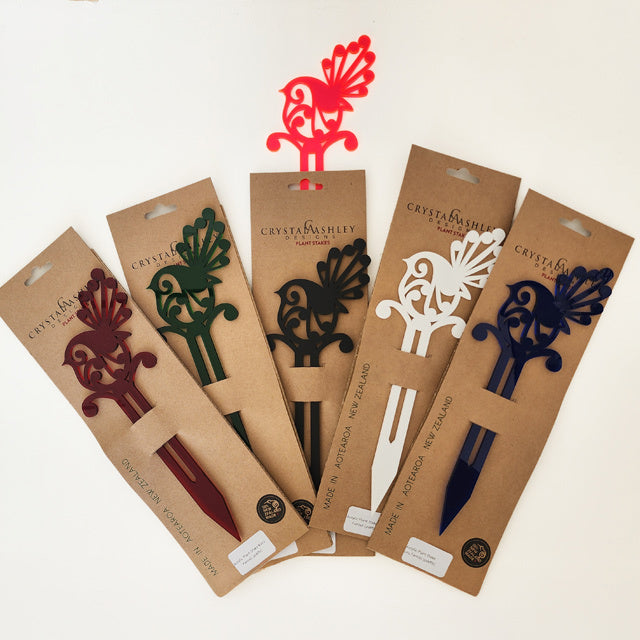 Plant Stake - Koru Piwakawaka/Fantail Freestanding Art (Black Matt Acrylic)