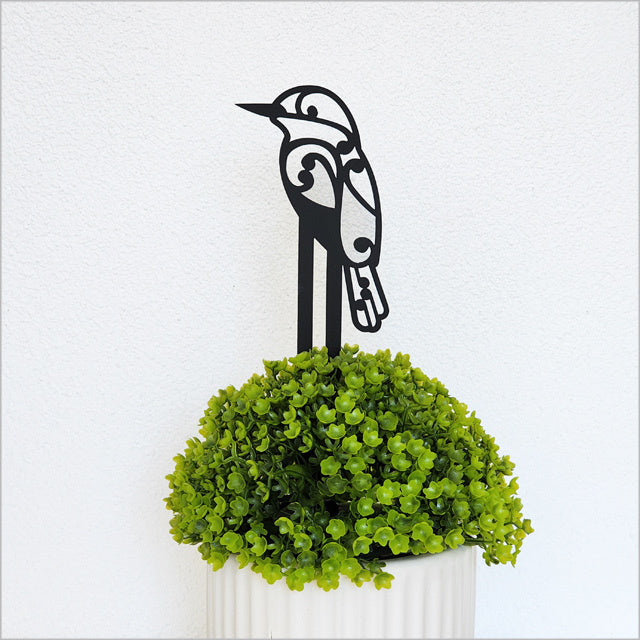 Plant Stake - Koru Kotare/Kingfisher Freestanding Art (Black Matt Acrylic)