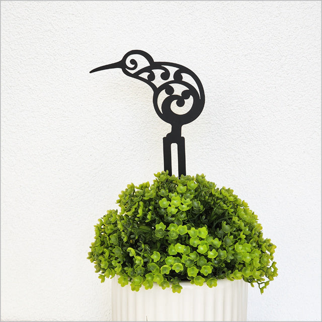 Plant Stake - Koru Kiwi Freestanding Art (Black Matt Acrylic)