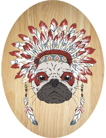 Tribal Pug plywood wall art, eco-friendly, vibrant design, 210mm x 280mm, easy to hang, perfect for home decor.