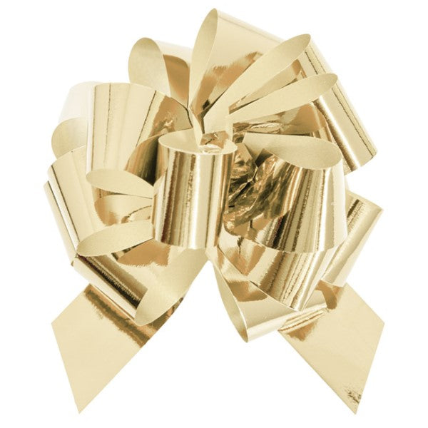 Ribbon Pull Bow Pom Pom Metallic Gold Pack of 5