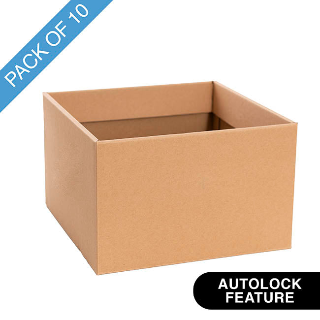 Large Posy Box Autolock Base Pack 10 Kraft Brown (22x14cmH)