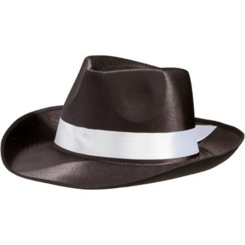 Stylish Roaring 20's Gangster Hat with white band, perfect for vintage-themed parties and performances.