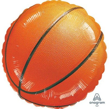 Vibrant 45cm Basketball Foil Balloon, perfect for sports-themed parties and celebrations, self-sealing and durable.