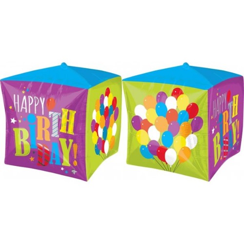 Vibrant 38cm Shape Cubez Birthday Balloons, foil, self-sealing, perfect for festive decorations and party celebrations.