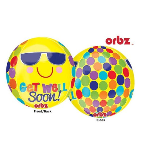 Bright Sunny Shape Orbz Balloon for Get Well wishes, 38cm x 40cm, colorful foil design to uplift spirits.