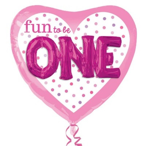 91cm pink heart foil balloon with 3D effect, perfect for first birthday parties and celebrations.