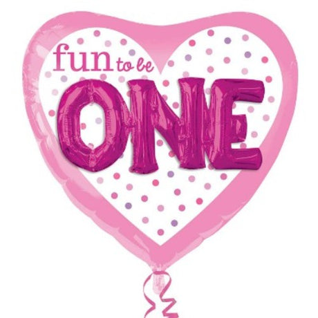 91cm pink heart foil balloon with 3D effect, perfect for first birthday parties and celebrations.