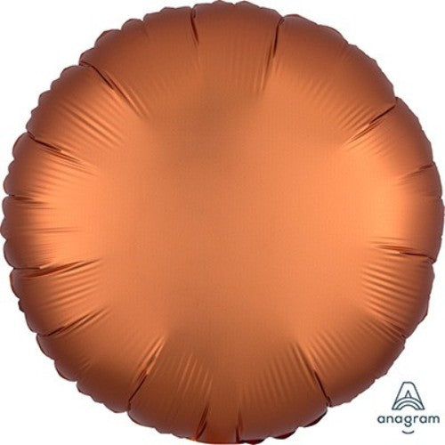 45cm round amber satin luxe foil balloon with a reflective finish, perfect for elegant celebrations and easy helium inflation.