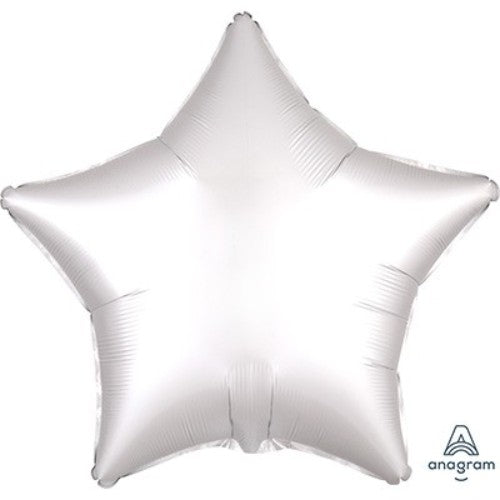 45cm white satin star foil balloon, self-sealing, suitable for helium inflation.