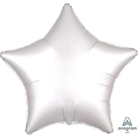 45cm white satin star foil balloon, self-sealing, suitable for helium inflation.