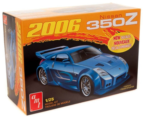 1/25 scale model kit of a '06 Nissan 350Z, featuring detailed parts and sleek design for hobbyists and collectors.