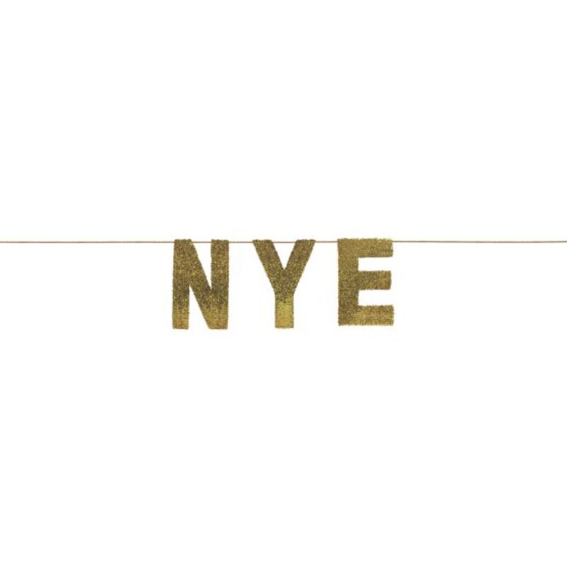 Gold sequin banner measuring 38cm x 3.65m, perfect for New Year's Eve celebrations and party decor.