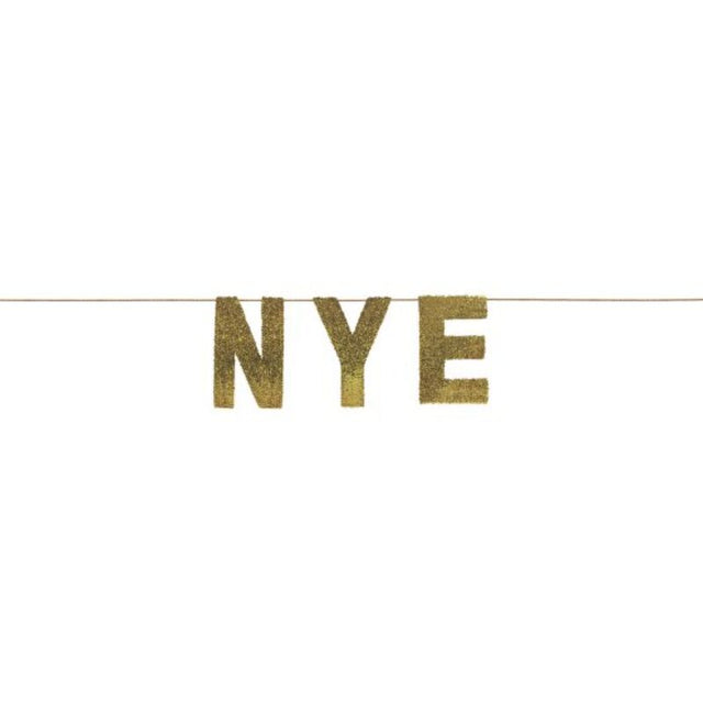 Gold sequin banner measuring 38cm x 3.65m, perfect for New Year's Eve celebrations and party decor.