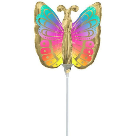 Vibrant foil mini butterfly balloon, perfect for birthdays and celebrations, designed for air inflation and easy setup.