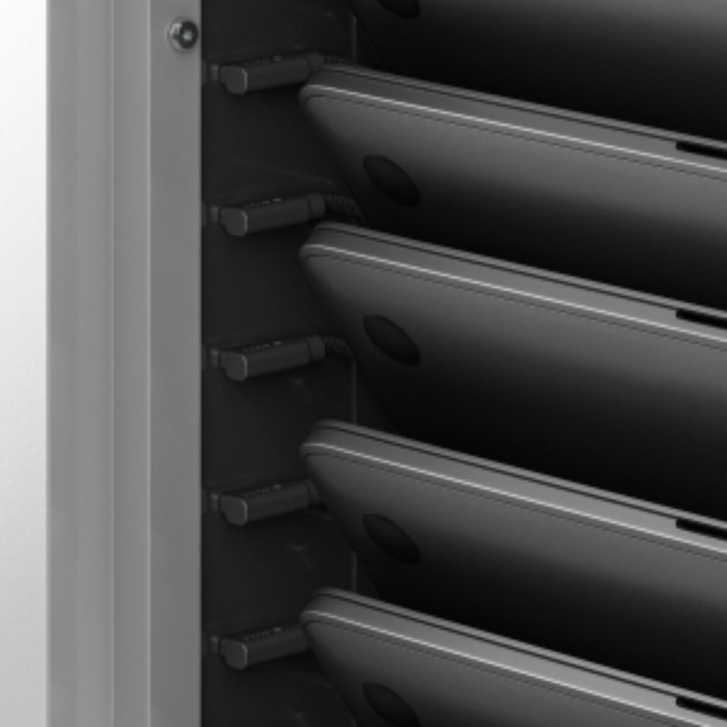 ALOGIC Smartbox Power Wall with 15 tilt bays for laptops and tablets, offering efficient USB-C charging in shared workspaces.