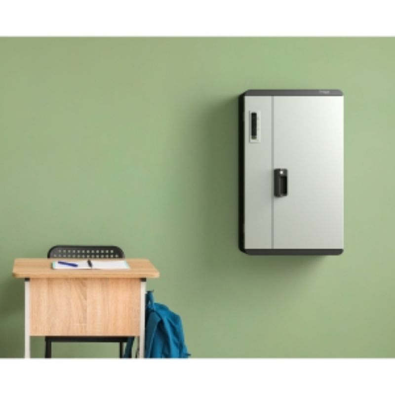 ALOGIC Smartbox Power Wall charging cabinet with 15 tilt bays for simultaneous USB-C device charging in modern workspaces.