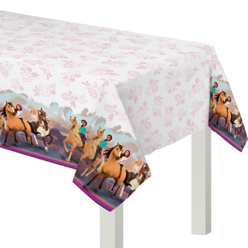 Vibrant Spirit Riding Free paper tablecover featuring beloved characters, perfect for horse-themed parties and celebrations.