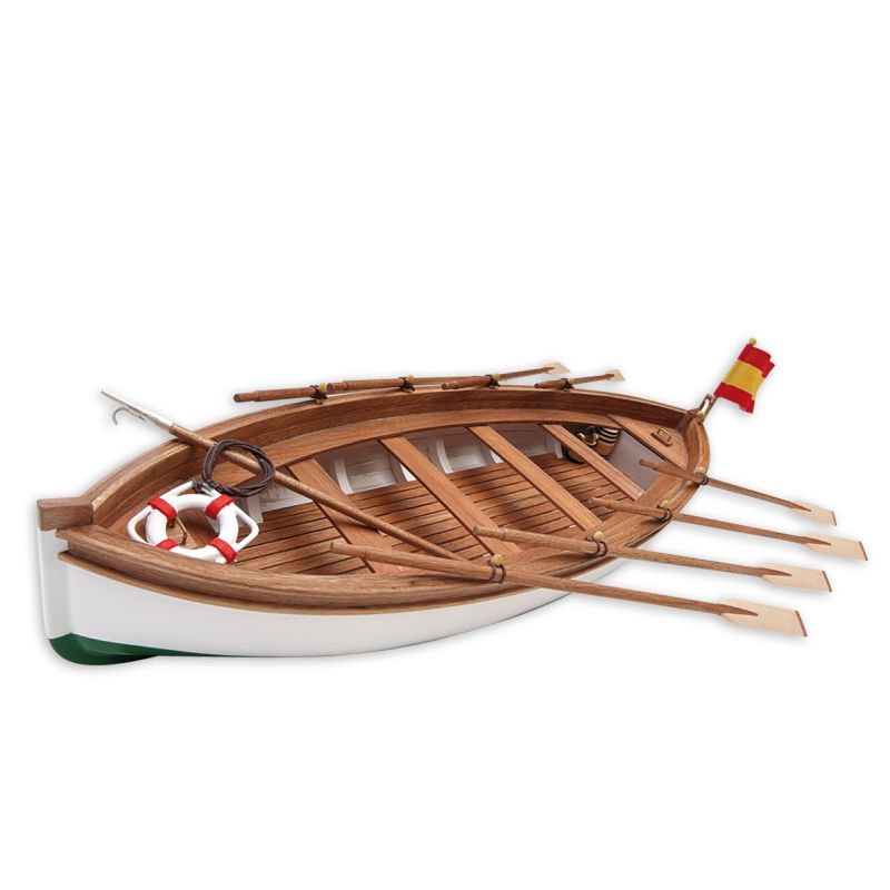 1/35 scale model of the J.S. Elcano lifeboat, crafted from wood and metal, showcasing naval history and model-building artistry.