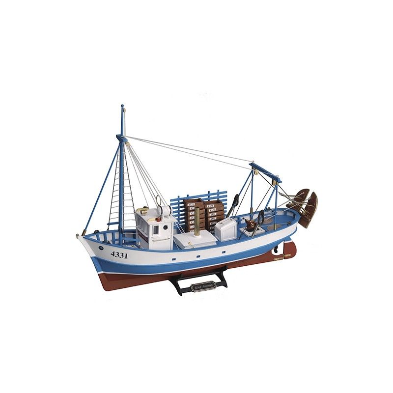1/35 scale wooden model of the Mare Nostrum Fishing Trawler, featuring detailed craftsmanship and easy assembly instructions.
