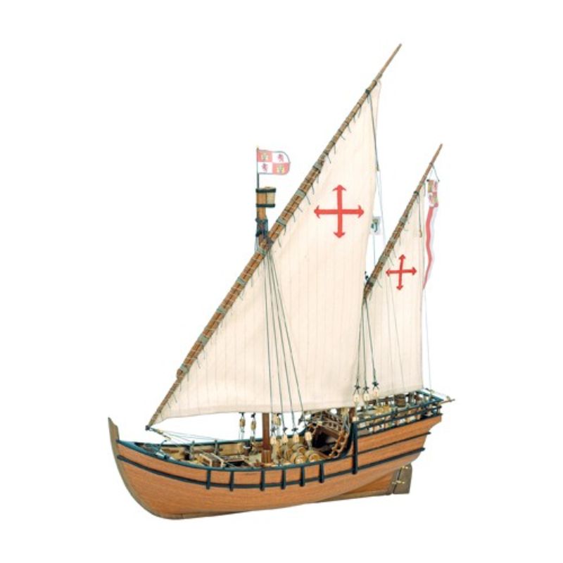 Detailed 1/65 scale model of La Niña Caravel, crafted with precision wood parts and hand-sewn sails for collectors.