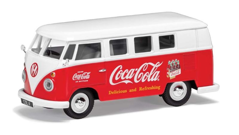 1/43 scale diecast VW Camper in vibrant Coca-Cola livery, a nostalgic collectible for fans and enthusiasts.
