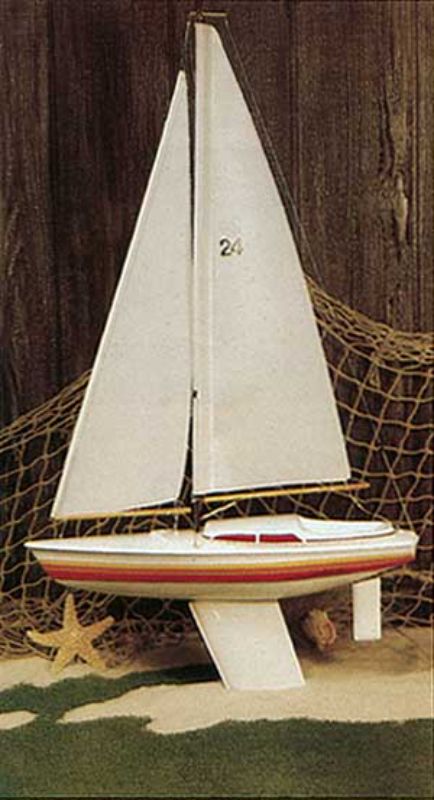24-inch Huson Wood Sailboat model with balsa hull, dacron sails, and carbon mast for radio-controlled sailing fun.