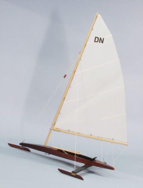 Detailed wooden DN iceboat kit, 18-3/4 inches, designed for easy assembly and thrilling winter sailing adventures.