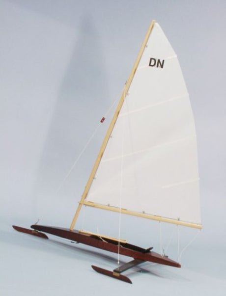 Detailed wooden DN iceboat kit, 18-3/4 inches, designed for easy assembly and thrilling winter sailing adventures.