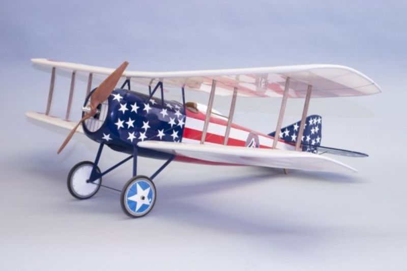 Balsa kit and glider model of the SPAD XIII with 35-inch wingspan, featuring laser cut parts and detailed instructions.