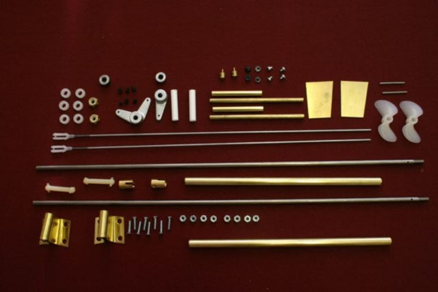 Wooden Ship Fittings Kit #1244 for model boats, enhances performance with dual shaft assemblies and authentic wood design.