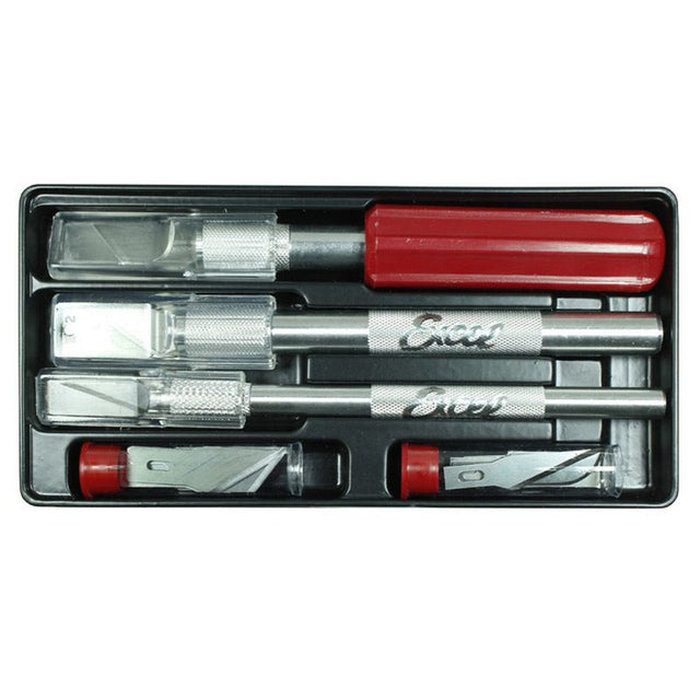 Excel Hobby Knife Set with 3 precision knives and 13 sharp blades, perfect for crafting, cutting, and intricate designs.