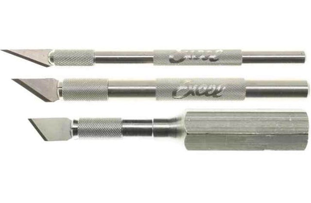 Excel Craftsman Set with 3 precision knives and 3 interchangeable blades for detailed crafting and DIY projects.
