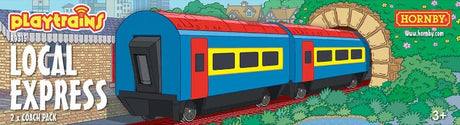 Two vibrant Hornby Playtrains coaches designed to enhance model railway layouts and creative play.