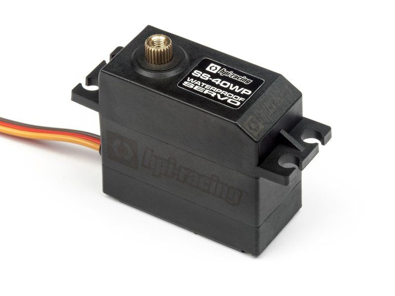 High-torque SS-40WP servo for RC cars, waterproof, 10kg-cm torque, 0.11s speed, metal gears, compact and lightweight.