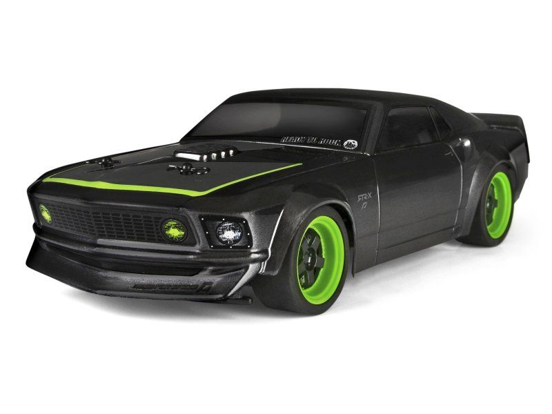 Fully painted 1969 Ford Mustang RTR-X RC car body, crafted from durable polycarbonate for performance and style.