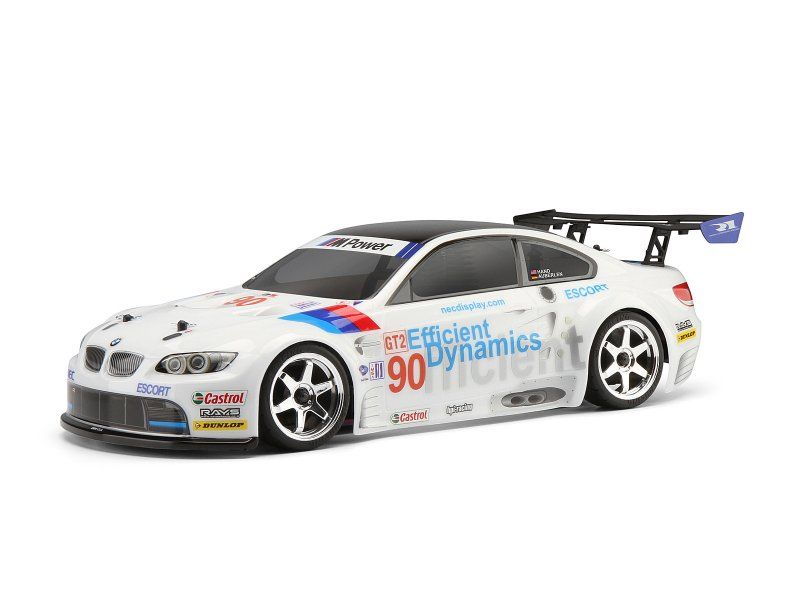 200mm BMW M3 GT2 (E92) RC car body with detailed decals, molded wing, and easy painting features for enthusiasts.