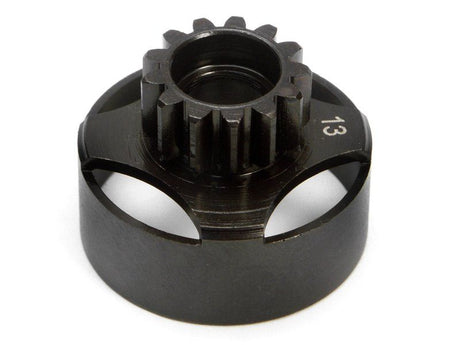 Racing Clutch Bell 13T accessory for RC cars, lightweight with machined holes for improved acceleration and cooling.