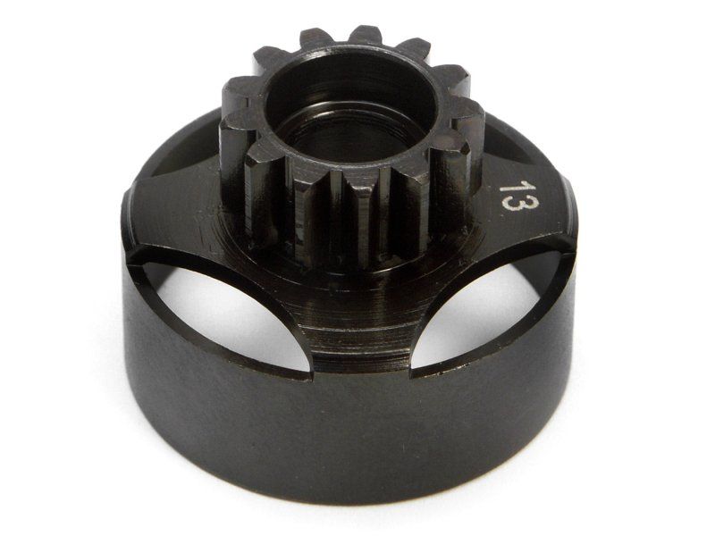 Racing Clutch Bell 13T accessory for RC cars, lightweight with machined holes for improved acceleration and cooling.