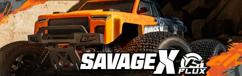 cFlux 1/8 Savage X V2 GT-6 RC car featuring a powerful brushless motor for speed and durability, perfect for all terrains.
