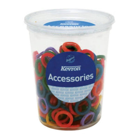 Brightly colored key head ID rings in a 200-piece tub for easy key organization and identification.