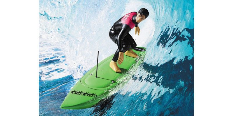 Kyosho EP RS Surfer Catch Surf RC model with waterproof board, pre-painted figure, and powerful G14L motor for thrilling rides.