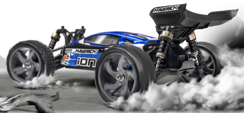1/18 Ion XB Buggy in gold and black, featuring 4WD drivetrain, waterproof receiver, and adjustable oil-filled shocks.