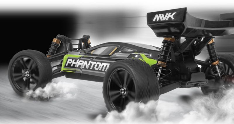 1/10 Phantom XB Green Radio Control Car, a durable 4WD buggy with a powerful motor and waterproof features for off-road adventures.
